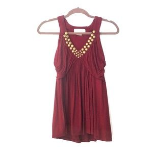 Michael Kors Burgundy Red and Brass Detail Top